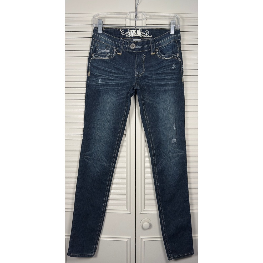 H2J Hydraulic Juniors Low Rise Stretch Embroidered Y2K Skinny Jeans Size 5/6
